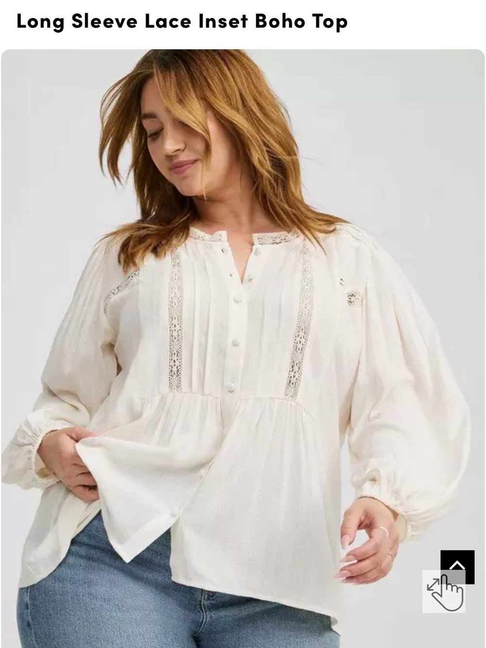 Torrid Long Sleeve Lace Inset Boho Top - Cream
